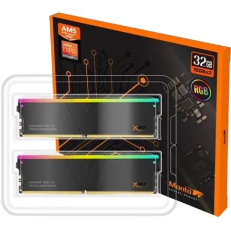 رم دسکتاپ DDR5 دوکاناله 6000 مگاهرتز CL36 وی کالر مدل Manta XSky RGB ظرفیت 32 گیگابایت – مشکی